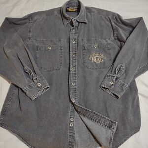Men's Large Harley Owners Group HOG Gray Button Down Denim Long Sleeve Shirt
